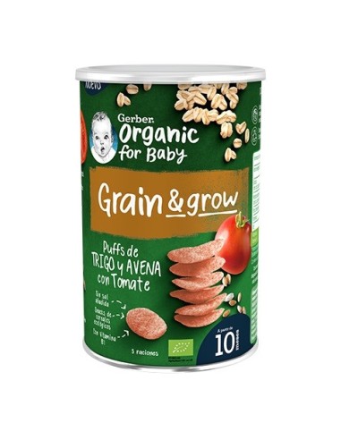 Gerber Snacks cereales Puffs Trigo y Avena con tomate orgánico 35grs